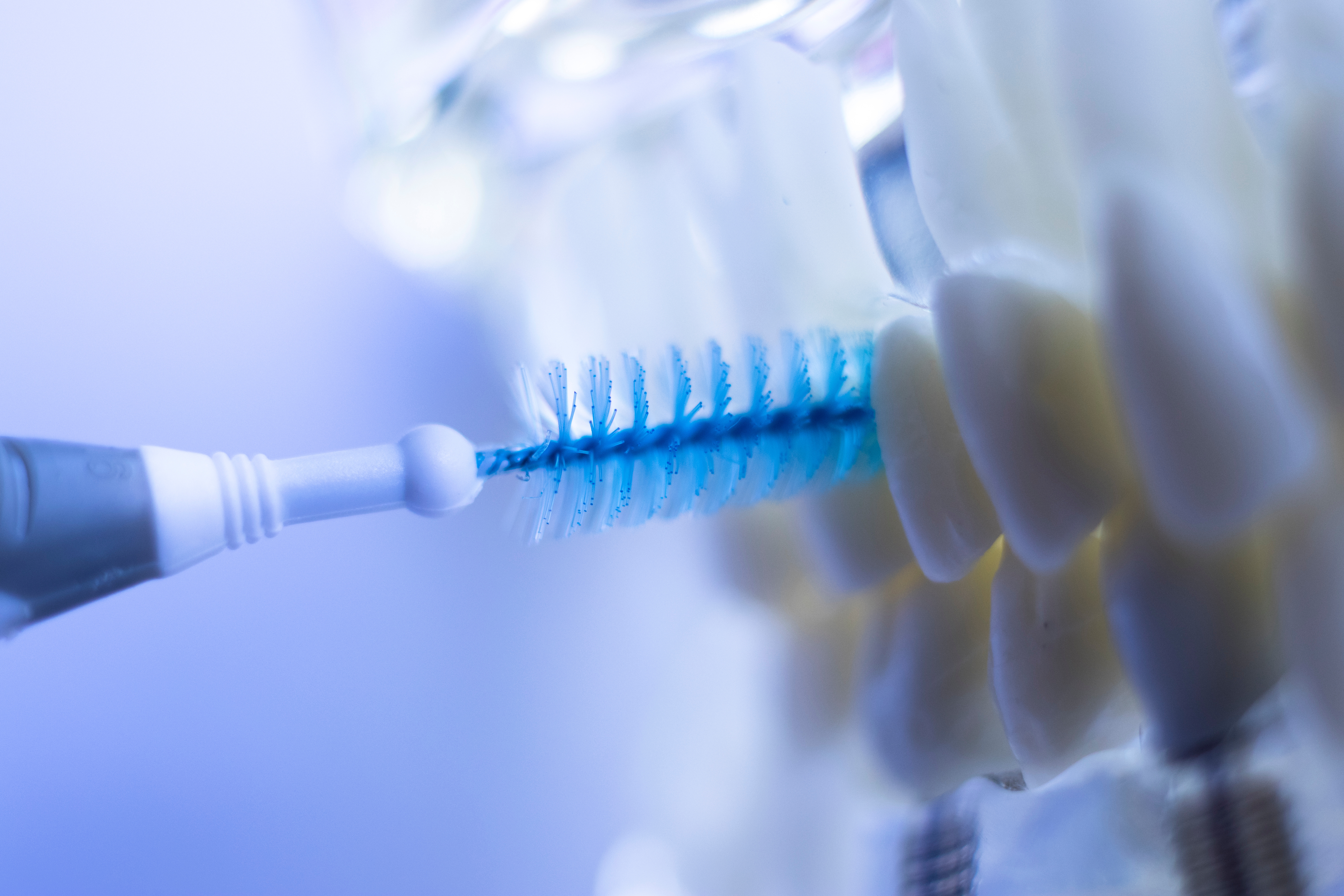Brushing implants with an interdental brush